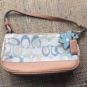 Coach Pastel Blue and Tan Signature Shoulder Bag